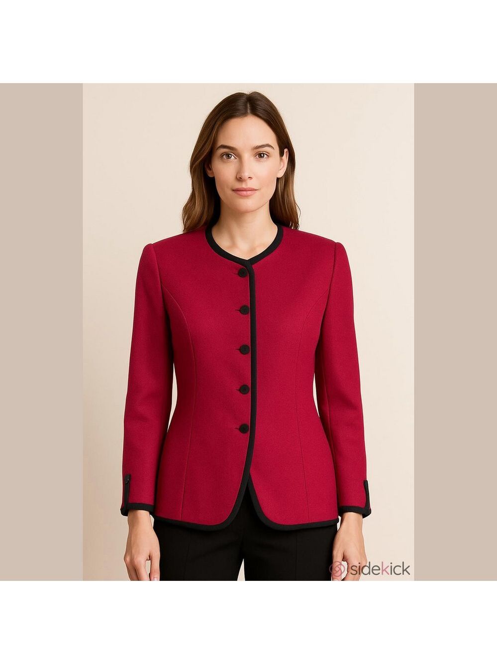 Talbots Petite Red with Black -Trim 100% Wool Jacket NWOT